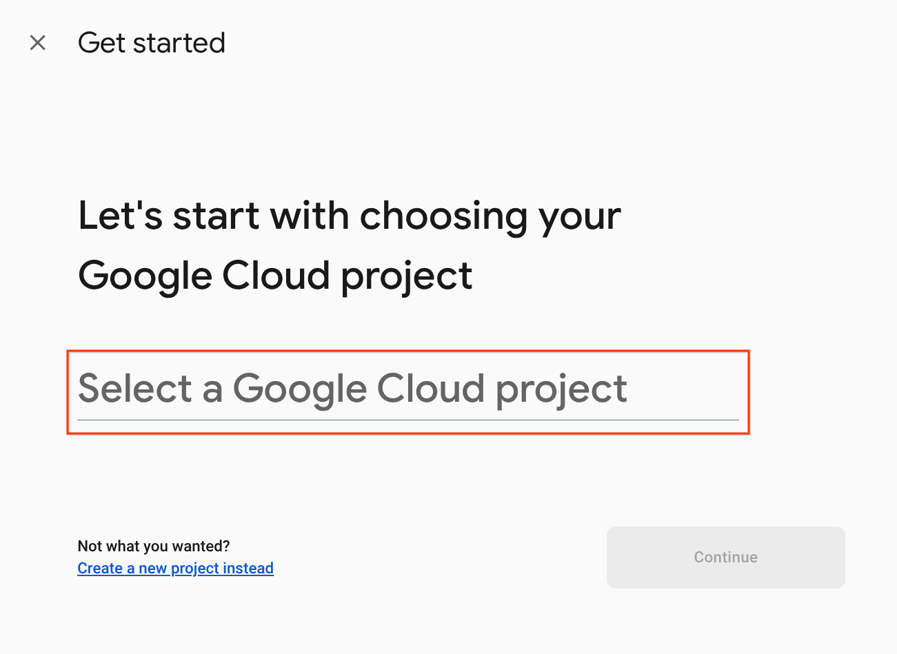 Select Google Cloud project