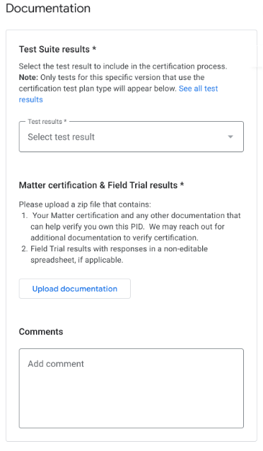 Documentation for Certification test type