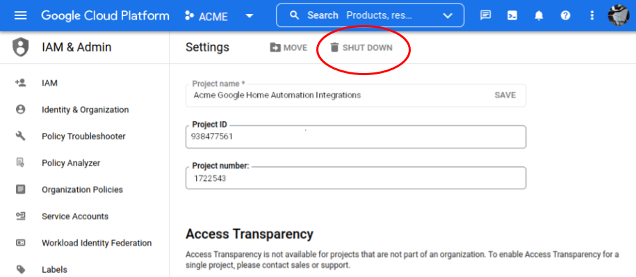 “Google Cloud 项目设置”界面