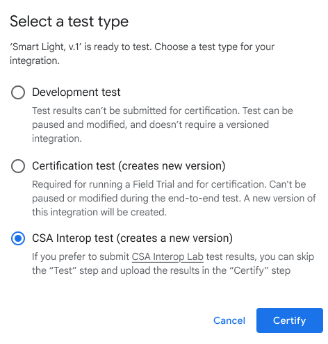 Creating new test plan with three options
